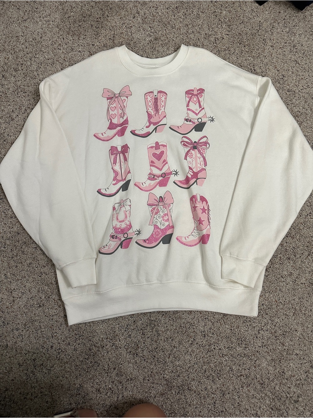 Crewneck Sweatshirt with Pink Cowboy Boot Graphic